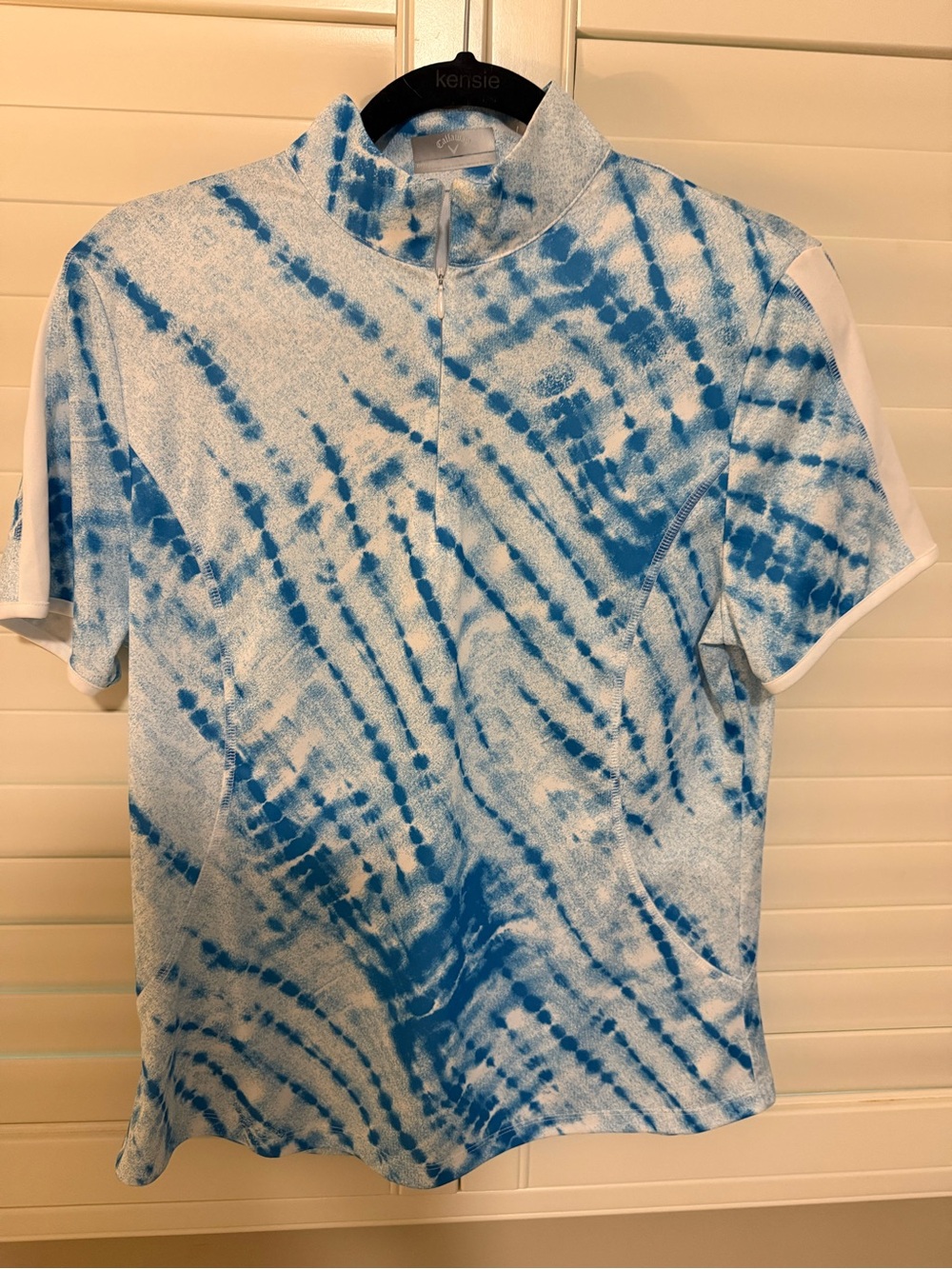 Callaway Blue and White Tie-Dye Short Sleeve Polo